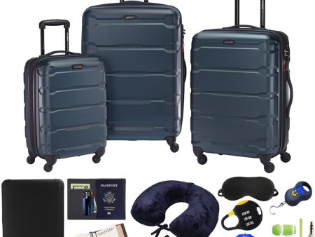 Samsonite Omni Hardside Nested Luggage Spinner Set, Teal w  10pc Accessory Kit For Sale