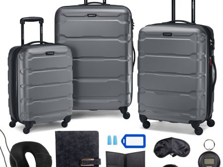 Samsonite Omni Hardside Nested Luggage Spinner Set, Charcoal w  10pc Accessory Kit Online now