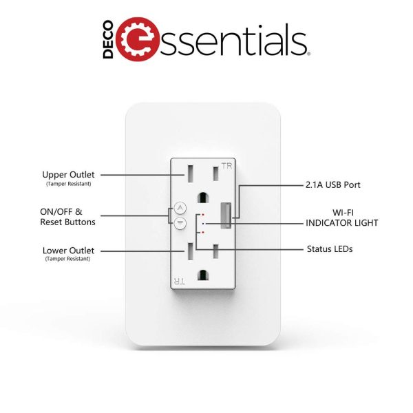 Deco Essentials WFWOTLT Smart WiFi Wall Outlet Plug 4 Pack Supply