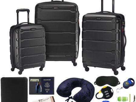 Samsonite Omni Hardside Nested 3pc. Luggage Set, Black w  10pc Accessory Kit For Discount