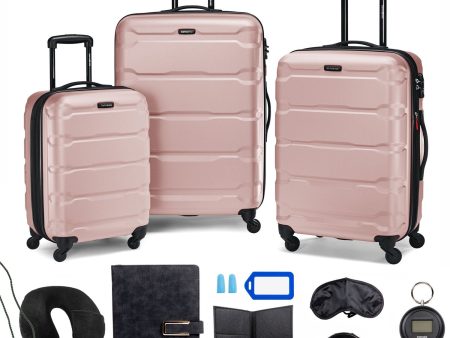 Samsonite Omni Hardside Nested Luggage Spinner Set, Pink w  10pc Accessory Kit Supply