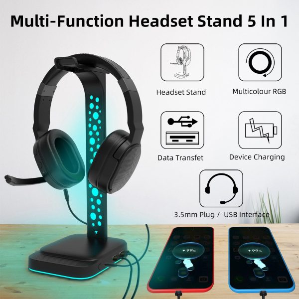 G2 RGB Headphone Stand Gaming Headset Holder Gaming Headset Desk Hook Hanger Mount with 2 USB Chargers and 9 Light Modes on Sale