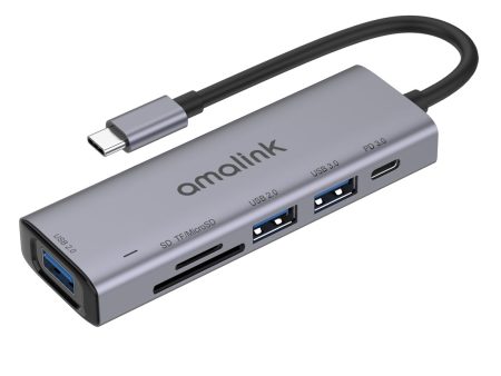 AMALINK AL-95120D 6 in 1 Type C Hub TF Card Reader 2x USB 2.0 3.0 PD 3.0 Fast Charging Adapter Online Sale