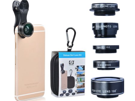 APEXEL APL-DG5-H 5-in-1 Fisheye Wide Angle Macro Telephoto CPL Lens Mobile Phone Mini Camera Lens Discount