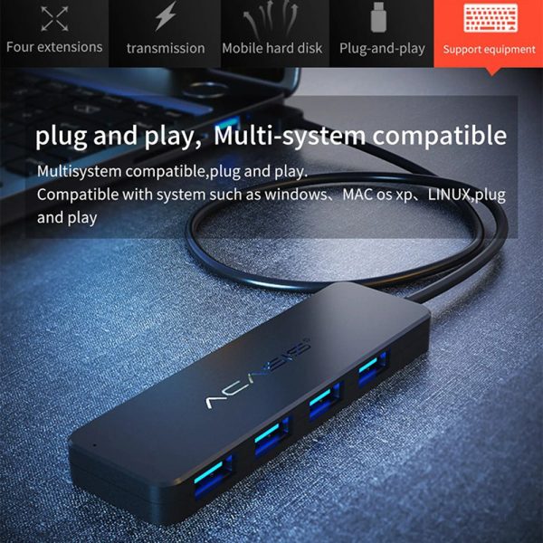 ACASIS AB2-L412 1.2m Cable 4 Ports USB2.0 Hub 480Mbps Data Transmission USB Hub Splitter Hot on Sale