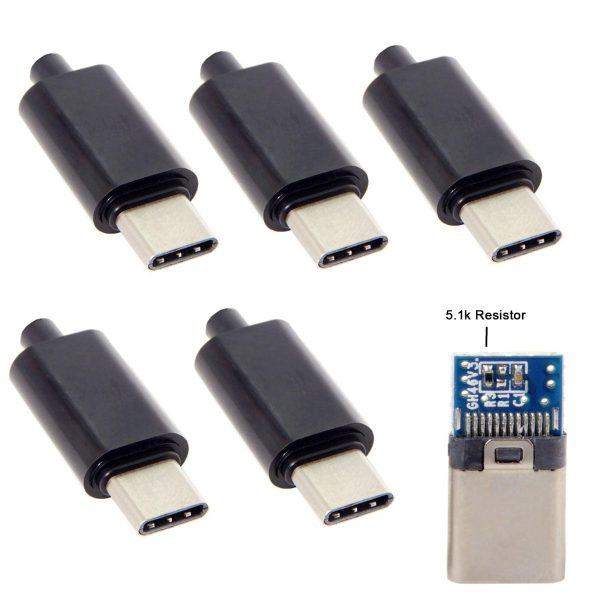 5PCS Lot DIY 24Pin USB Type-C USB-C Male OTG Host Type 5.1k Resistor with Black Housing Cover on Sale