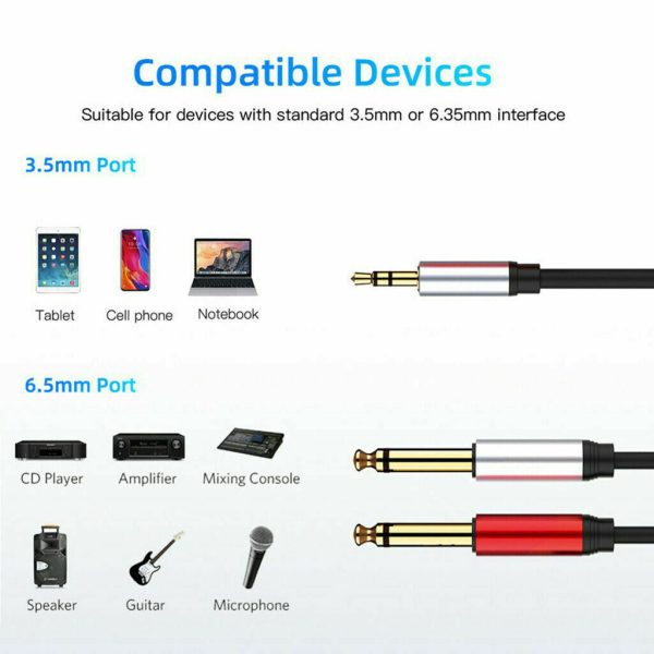 035 3.5mm to Dual 6.35mm 6.5mm Male to Male AUX Audio Cable for Phone MP3 Speaker 1.8m Online