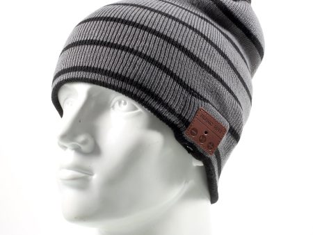 Black and Grey Stripes Knitted Winter Hat Built-in Wireless Bluetooth Headphone & Microphone Supply